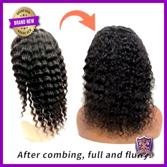 Human Hair Deep Wave Headband Wig Glueless Lace Front Curly Half Wig - Picture 5 of 6